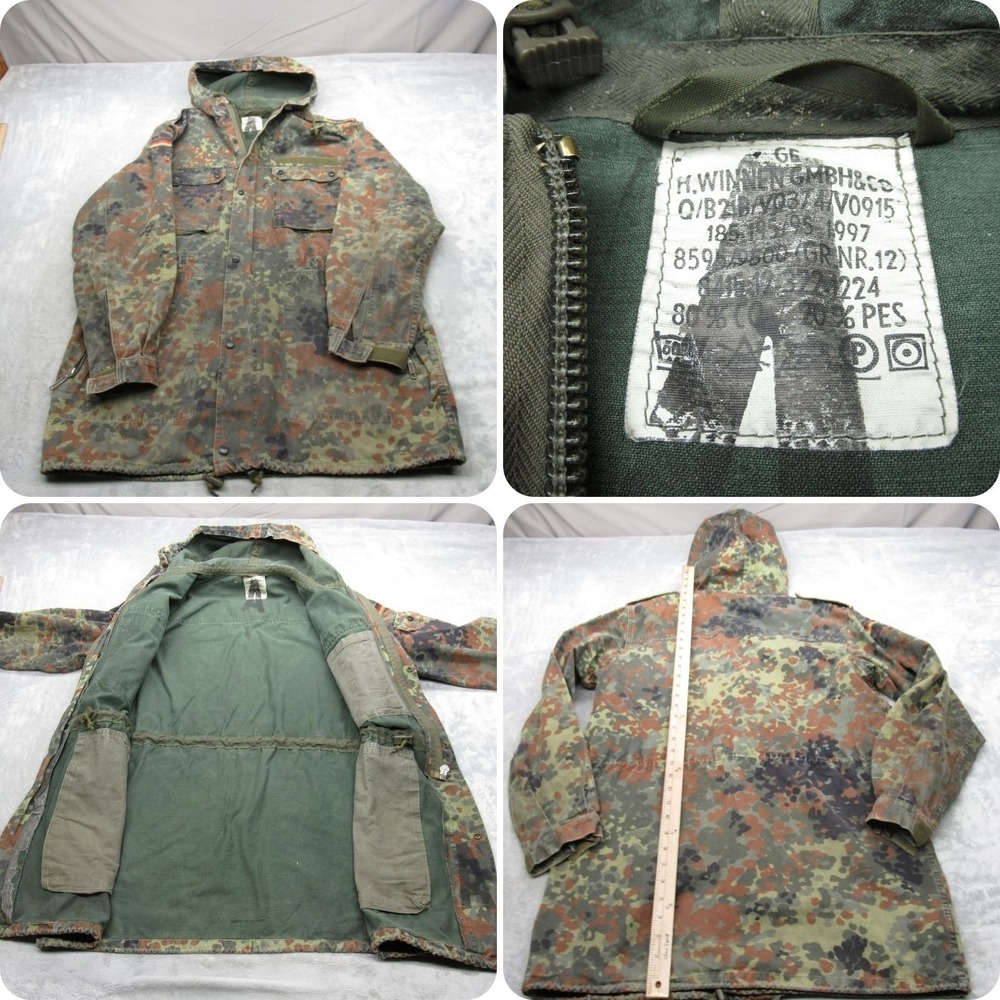 German Military Jacket Mens XL Green Flecktarn Camo Hooded Field Parka 1997 VTG